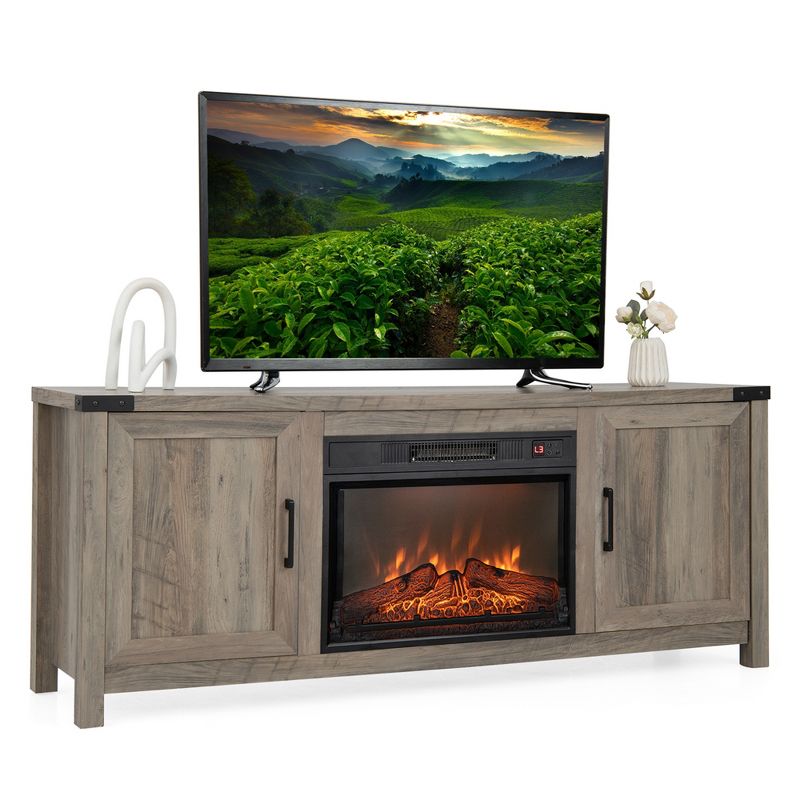Costway 62'' Fireplace TV Stand Media Console Cabinet W/23'' Electric Fireplace for 70'' TV, 1 of 11