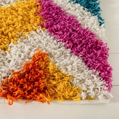 Ivory Multi-Color Chevron Shag Kids Runner Rug 2'3" x 9'