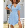 Womens Sundress Summer Floral Short Sleeve Wrap V Neck A-Line Midi Dress - 3 of 4