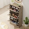 Famapy Brown Woodgrain 3 Drawer Flip Up Shoe Cabinet Openwork - 3 of 4