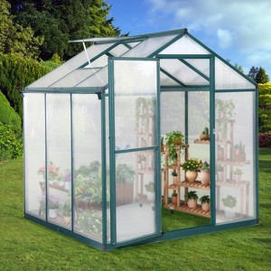 Greenhouse, Outdoor Hybrid Polycarbonate Greenhouse with Vent Windows, Walk-in Greenhouse with Lockable Hinged Door - 1 of 4