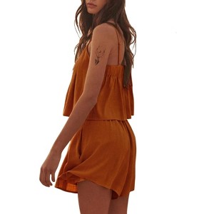 EXLURA Womens Summer Romper Dress 2025 V Neck Spaghetti Strap Pleated Shorts Jumpsuit Beach Vacation Outfits with Pockets - 1 of 4
