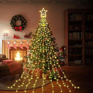 MOVSSOU Christmas Lights Outdoor Star Waterfall Tree Lights 10ft 344ct - 1 of 4