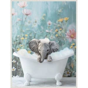 Amanti Art Blue Blossom Elephant Bath by Niky Rahner Framed Canvas Wall Art - 1 of 4