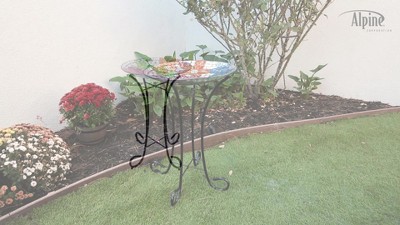 Alpine 18" Multicolor Mosaic Glass Bird Bath with Stand