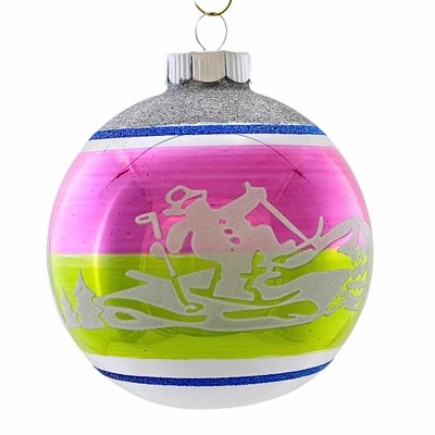 Christopher Radko 4.25 In Snowman Ski Flocked Ball Shiny Brite Vintage Inspired Tree Ornaments
