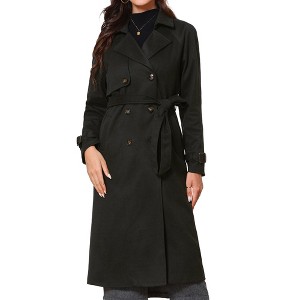 INSPIRE CHIC Women's Double Breasted Notched Lapel Long Sleeve Belted Winter Long Overcoat - 1 of 4
