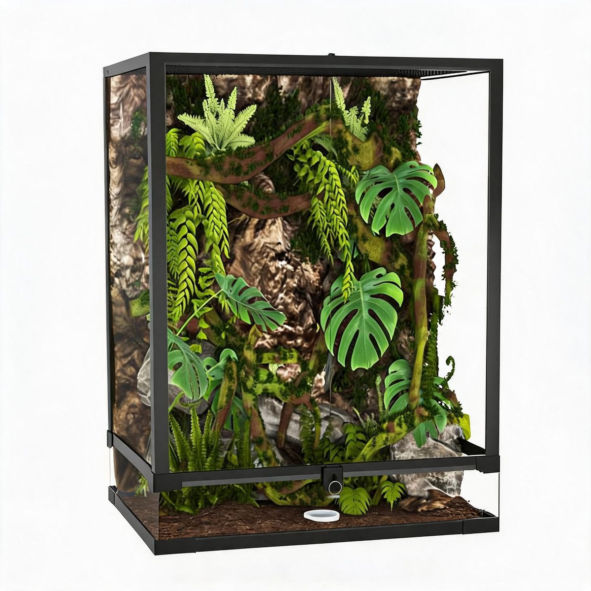 Tall Glass Reptile Terrarium with Mesh Vent Top Double Hinged Lockable Doors Waterproof Anti Escape Base for Lizard Snake Bearded Dragon