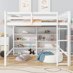 PAGED Twin Size Loft Bed Simple Modern Wooden Bed Frame with 8 Open Storage Shelves, Ladder and Guardrail for Bedroom - 1 of 4