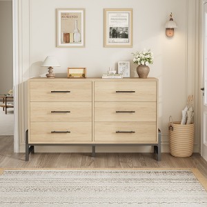 6 Dresser for Bedroom, 52" Wide Drawer with Large Storage Space, Freestanding Wooden Closet Storage Dresser Chest for Living Room, Bedroom, Entryway - 1 of 4