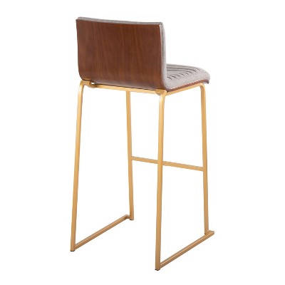 Set of 2 Gray Fabric and Gold Metal Barstools