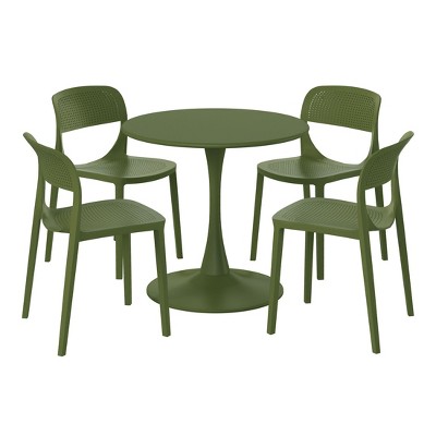 WestinTrends Playa 5-Piece Round Metal Bistro Dining Table Set And Stackable Resin Patio Dining Side Chairs