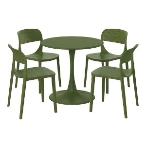 WestinTrends Playa 5-Piece Round Metal Bistro Dining Table Set And Stackable Resin Patio Dining Side Chairs - 1 of 4