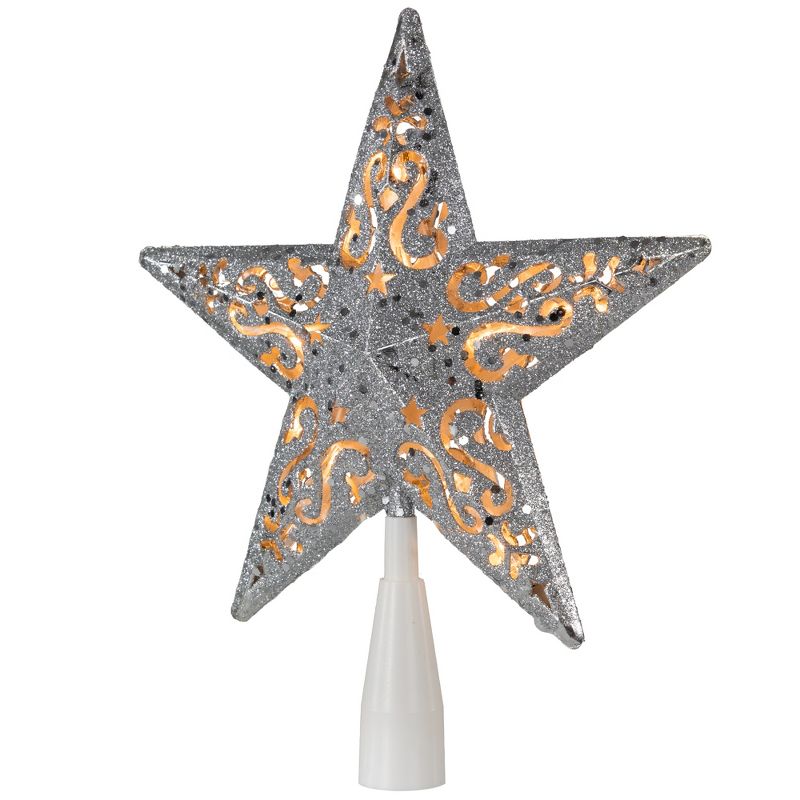Northlight 8.5" Lighted Silver Glitter Star Cut Out Design Christmas Tree Topper - Clear Lights, White Wire, 4 of 8