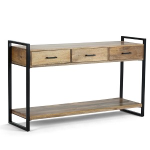 Solid Mango Wood Industrial Console Sofa Table with Metal Frame - 1 of 4