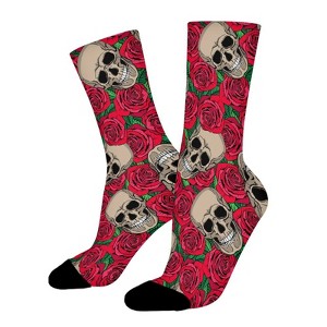 Skull Flowers Women Printed Crew Socks Funny Funky Socks Soft Polyester Novelty Gifts for Artists Men - 1 of 4