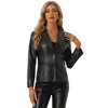 INSPIRE CHIC Women's Notched Lapel Single-Breasted Faux Leather Blazer - 4 of 4