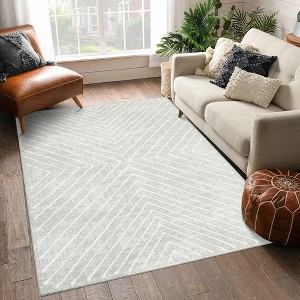 Modern Area Rug Farmhouse Geometric Lines Accent Rug Indoor Washable Rug - 1 of 4