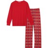 cheibear Christmas Long Sleeve Solid Tops Tee with Plaid Pants Family Pajama Sets Red - image 2 of 4