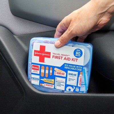 Johnson & Johnson Travel Ready Portable First Aid Kit, 80 Pieces