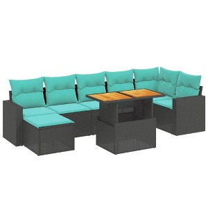 vidaXL 8 Piece Patio Sofa Set with Cushions Black Poly Rattan - Table + Corner + 3x Middle - 1 of 4