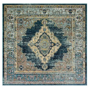 Blue/Yellow Medallion Loomed Square Area Rug 7