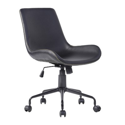 HomeRoots Black Upholstered Faux Leather and Steel Adjustable Swivel Rolling Office Chair
