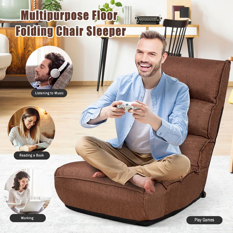 Costway 4-Position Adjustable Floor Chair Folding Lazy Sofa Cushioned Couch Lounger New, 5 of 11