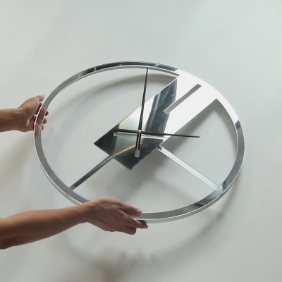 Oversized Round Silver Metal Wall Clock with Mirror Face