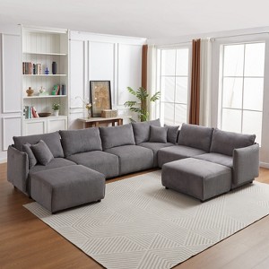 VYNXARIA Multi-Module Combination Style Sofa for Living Room,Modern Minimalist Corduroy Combination Sofa with 2 Comfort Cushions,Gray,two sets - 1 of 4