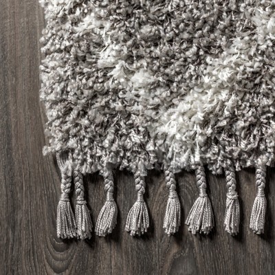 Grey and Ivory Rectangular Shag Moroccan Area Rug