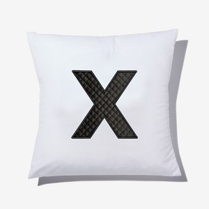 Personalization Mall Black Quilted Velour Initial Embroidered Applique Throw Pillow - 1 of 1