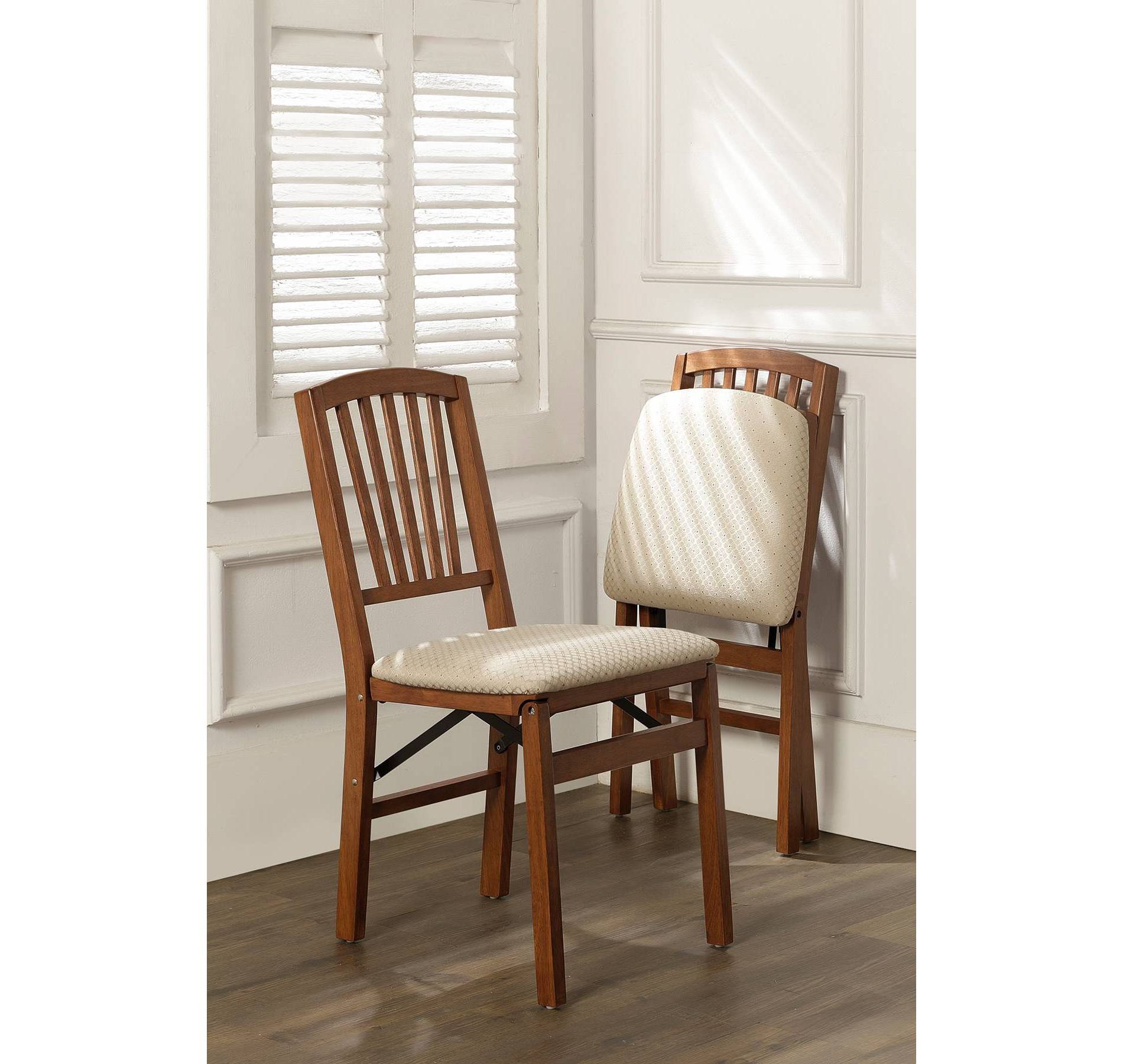 2pc Slat Back Folding Chairs Cherry - Stakmore: Solid Hardwood, Padded Seat, No Assembly Required