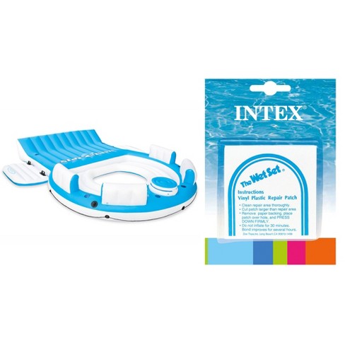 Intex Inflatable Splash N Chill Island Lake Raft Lounger for Up to 7 Adults  and Wet Set Adhesive Vinyl Tube Repair Patch 6 Pack Kit