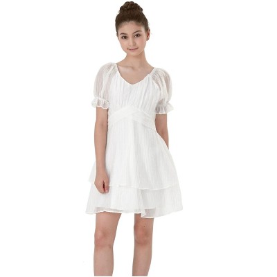 2Bunnies Girls Tween Teen Tiered Layered Ruffle Textured Pleated Mini Dress
