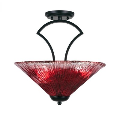 Toltec Lighting Zilo 3 - Light Flush Mount in  Matte Black with 16" Raspberry Crystal Shade