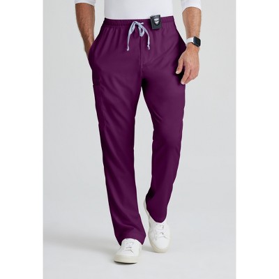 Grey's Anatomy Classic Men's Evan 5-Pocket Zip-Fly Scrub Pant Large Wine