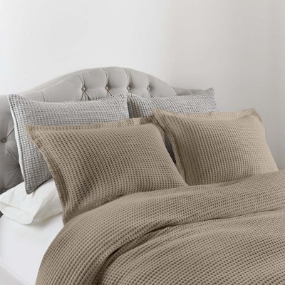 Twin Beige Fawn Cotton Waffle Duvet Cover Set