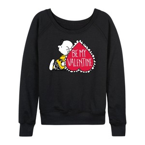 Women's - Peanuts - Be My Valentine Lightweight French Terry Wide Neck Long Sleeve Shirt - 1 of 4