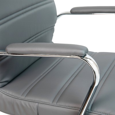 Gray Leather Executive Swivel Office Chair with Metal Frame