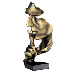 Itopfox Abstract Thinker Statue Resin Sculpture 1 Piece Gold Silence Is Golden Mask Modern Home Office Desk Decor 4.3 x 3.9 x 11.2 Inches - 1 of 4
