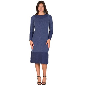 Womens Round Neck Ribbed Knit Long Sleeve Split Hem Knee Length Sweater Dress - 24seven Comfort Apparel™ - 1 of 4