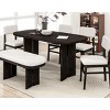 6 PCS Upholstered Farmhouse Style Dining Set, Wood Table with Curved Legs, Rubber Wood Frame Bench and Chairs with Cushions-Baofuwish - 3 of 4