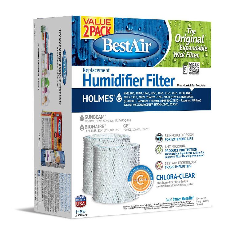 BestAir 2pk H65 Humidifier Replacement Filter for Holmes Humidifiers, 2 of 5