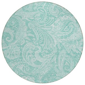Teal Blue And Ivory Paisley Washable Indoor Outdoor Area Rug - 1 of 4
