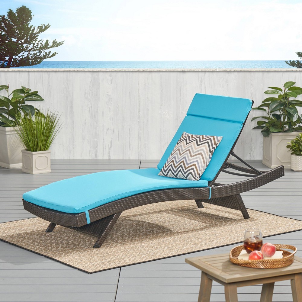 Salem Brown Wicker Adjustable Chaise Lounge - Blue - Christopher Knight Home: UV & Weather-Resistant, Iron Frame, No Assembly Required