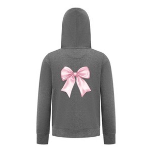 Everyday Kids Girls Collection Pink Bow Zip Up Hoodie – Cute Satin-Style Ribbon Graphic Sweatshirt - 1 of 4