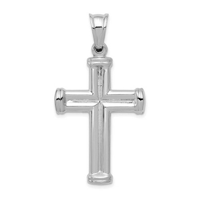 Black Bow Jewelry Men's 14k White Gold Hollow 3D Grooved Cross Pendant