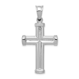 Black Bow Jewelry Men's 14k White Gold Hollow 3D Grooved Cross Pendant - 1 of 4