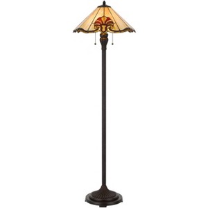 Cal Lighting 60W x 2 Tiffany table lamp with pull chain switch with metal and resin lamp body - 1 of 4